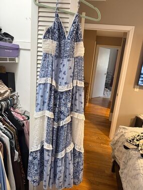 Altar'd State Blue and White Floral Maxi Dress